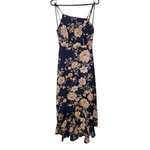 NWT Lulu's Reflection Navy Blue Floral Print High-low Dress Size Small